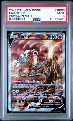 2023 POKEMON SWORD & SHIELD CROWN ZENITH #GG36 FULL ART/ENTEI V PSA 9 - Image 1