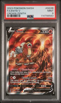 2023 POKEMON SWORD & SHIELD CROWN ZENITH #GG36 FULL ART/ENTEI V PSA 9 - Image 1