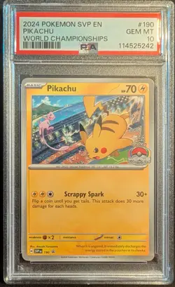 2024 POKEMON SVP EN-SV BLACK STAR PROMO WORLD CHAMPIONSHIPS #190 PIKACHU PSA 10 - Image 1