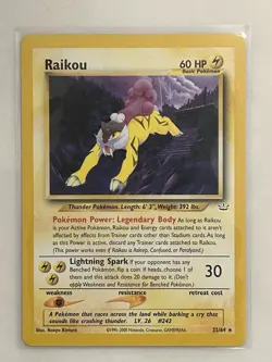 Pokemon TCG Raikou Neo Revelation Card 22/64 Unlimited Rare Vintage Card WOTC LP - Image 1
