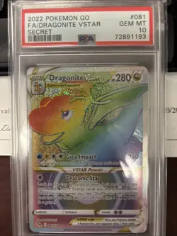 PSA 10 Pokemon Go 2022 Rainbow Dragonite 081/078 VStar Full Art #081 Secret GEM - Image 1