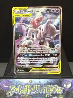 Pokemon Card Mewtwo and Mew GX SM191 Tag Team Black Star Promo Rare Played - Image 1