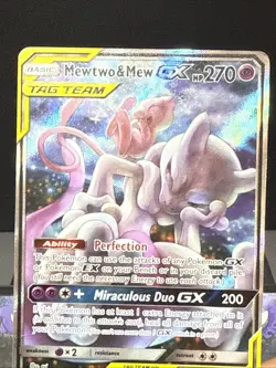 Pokemon Card Mewtwo and Mew GX SM191 Tag Team Black Star Promo Rare Played - Image 2