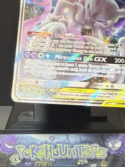 Pokemon Card Mewtwo and Mew GX SM191 Tag Team Black Star Promo Rare Played - Image 5