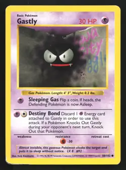 Pokemon Gastly 50/102 WotC Base Set Shadowless Unlimited HP - Image 1