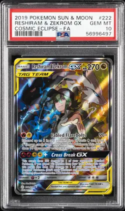 2019 POKEMON SUN & MOON COSMIC ECLIPSE #222 FULL ART/RESHIRAM & ZEKROM GX PSA 10 - Image 1