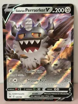 Galarian Perrserker V 129/196 Holo SWSH11: Lost Origin NM Pokemon TCG Card - Image 1