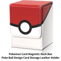 Pokemon Card Magnetic Deck Box Poke Ball Design Card Storage Leather Holder - Image 1