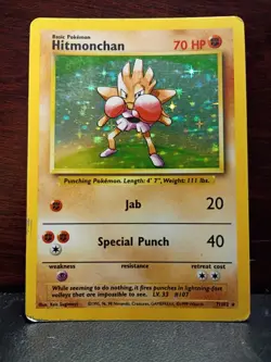 Hitmonchan Rare Holo Foil Pokemon Card Vintage 1999 Base Set 7/102 WOTC - Image 1