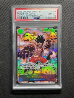 PSA 10 One Piece Card Monkey D. Luffy Gear4 Manga Alt OP11-118 Fist of Divine - Image 1