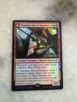 MTG Chandra Fire of Kaladesh Chandra Roaring Flame 135 Origins Prerelease Stamp - Image 1