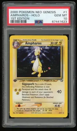 PSA 10 Pokemon Neo Genesis 1st Edition Ampharos 1 Holo ⭐ - Image 1