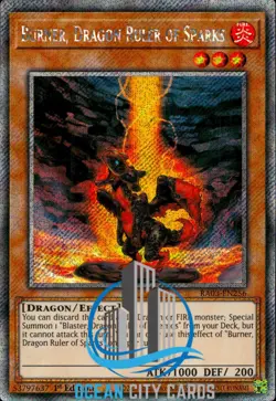 Yugioh RA03-EN256 Burner, Dragon Ruler of Sparks Platinum Secret Rare 1st ed - Image 1
