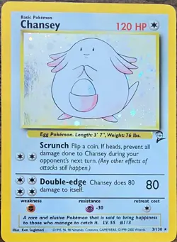 Pokemon Card Chansey 3/130 Base Set 2 Holo - Lightly Played Vintage - Image 3