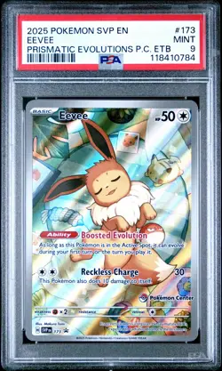 2025 POKEMON PRISMATIC EVOLUTIONS POKEMON CENTER ETB PROMO #173 EEVEE PSA 9 - Image 1