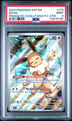 2025 POKEMON PRISMATIC EVOLUTIONS POKEMON CENTER ETB PROMO #173 EEVEE PSA 9 - Image 1