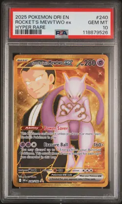 2025 POKEMON DRI EN-DESTINED RIVALS HYPER RARE TEAM ROCKET'S MEWTWO EX PSA 10 - Image 1