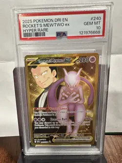 2025 POKEMON DRI EN-DESTINED RIVALS HYPER RARE TEAM ROCKET'S MEWTWO EX PSA 10 - Image 1