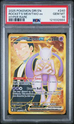 2025 POKEMON DRI EN-DESTINED RIVALS HYPER RARE TEAM ROCKET'S MEWTWO EX PSA 10 - Image 1