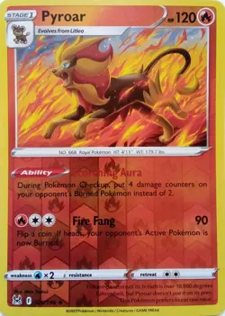029/196 PYROAR REVERSE HOLO LOST ORIGIN POKEMON CARD - Image 1