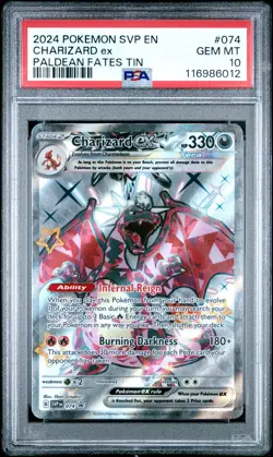 2024 POKEMON SVP EN-SV BLACK STAR PROMO PALDEAN FATES TIN CHARIZARD EX PSA 10 - Image 1