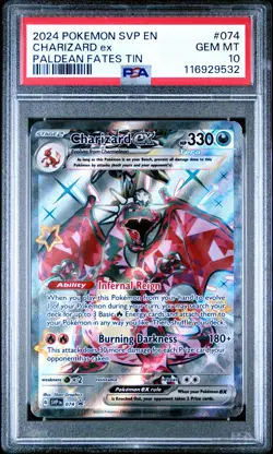 2024 POKEMON SVP EN-SV BLACK STAR PROMO PALDEAN FATES TIN CHARIZARD EX PSA 10 - Image 1