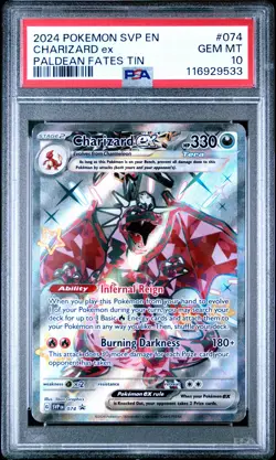 2024 POKEMON SVP EN-SV BLACK STAR PROMO PALDEAN FATES TIN CHARIZARD EX PSA 10 - Image 1