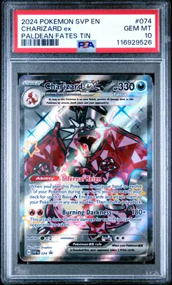 2024 POKEMON SVP EN-SV BLACK STAR PROMO PALDEAN FATES TIN CHARIZARD EX PSA 10 - Image 1