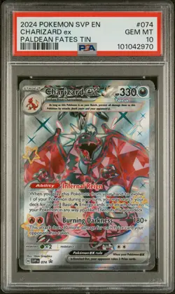 2024 POKEMON SVP EN-SV BLACK STAR PROMO PALDEAN FATES TIN CHARIZARD EX PSA 10 - Image 1