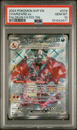 2024 POKEMON SVP EN-SV BLACK STAR PROMO PALDEAN FATES TIN CHARIZARD EX PSA 10 - Image 1