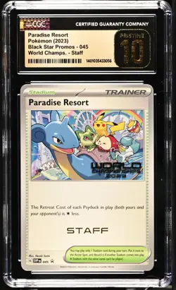 2023 POKEMON STAFF PROMO WORLD CHAMPIONSHIPS PARADISE RESORT 045 CGC 10 PRISTINE - Image 1