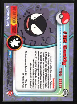 Pokemon Gastly #92 Topps TV Animation Series 2 Blue Logo - Image 2