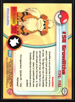 Pokemon Growlithe #58 Topps TV Animation Series 1 Blue Logo - Image 2