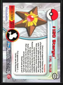 Pokemon Staryu #120 Topps TV Animation Series 2 Blue Logo - Image 2