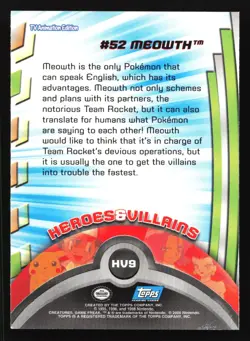 Pokemon Topps Series 3 Meowth #52 HV9 TV Animation Blue Logo Heroes & Villians - Image 2
