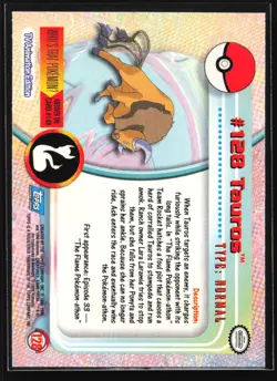 Pokemon Tauros #128 Topps TV Animation Series 2 Blue Logo - Image 2