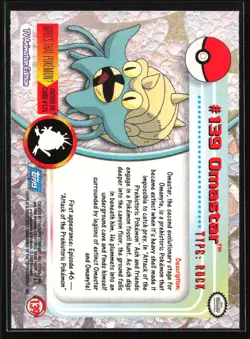Pokemon Omastar #139 Topps TV Animation Series 2 Blue Logo - Image 2