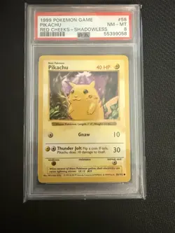 Pokemon Pikachu TCG Base Set PSA 8 Shadowless Common Card 58/102 Red Cheeks - Image 1