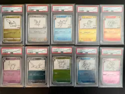 PSA 10 Yu Nagaba Eevee's & Pikachu Promo Complete Sequential Set Pokemon Card - Image 1