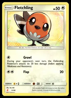 Fletchling 11/30 Pokemon Card Trainer Kit: Lycanroc & Alolan Raichu 50 HP LP MA - Image 1