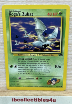 KOGA’S ZUBAT - Gym Challenge-83/132-Common-Pokemon Card-NM-Vintage - 2000 - Wotc - Image 1