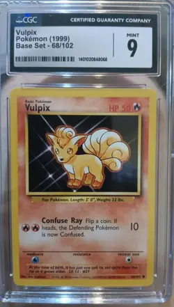 CGC 9 Vulpix 68/102 Base Set 1999 Unlimited WOTC Pokemon Card TCG - Image 1