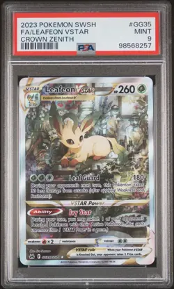 2023 POKEMON SWORD & SHIELD CROWN ZENITH #GG35 FULL ART/LEAFEON VSTAR PSA 9 - Image 1