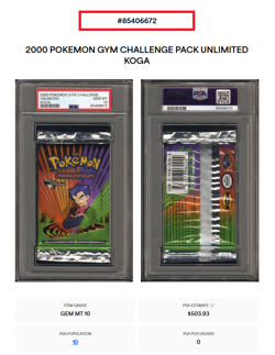 Gym Challenge Unltd. Foil Pack PSA 10 KOGA Graded Booster Pack Pokemon Clean VTG - Image 3