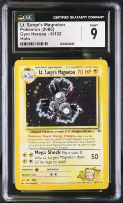 Lt. Surge's Magneton Gym Heroes 8/132 Holo Rare Pokemon CGC 9 MINT - Image 1