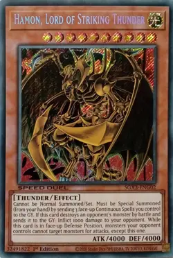 SGX3-ENG02 HAMON, LORD OF STRIKING THUNDER SECRET RARE 1ST EDITION YuGiOh CARD - Image 1