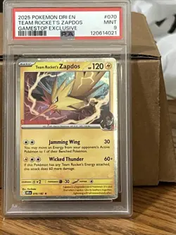 2025 POKEMON DESTINED RIVALS GAMESTOP EXCLUSIVE #070 TEAM ROCKET'S ZAPDOS PSA 9 - Image 1
