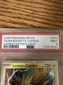 2025 POKEMON DESTINED RIVALS GAMESTOP EXCLUSIVE #070 TEAM ROCKET'S ZAPDOS PSA 9 - Image 3