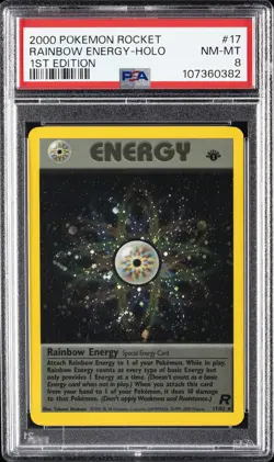 2000 POKEMON ROCKET 1ST ED #17 RAINBOW ENERGY-HOLO PSA 8 - Image 1
