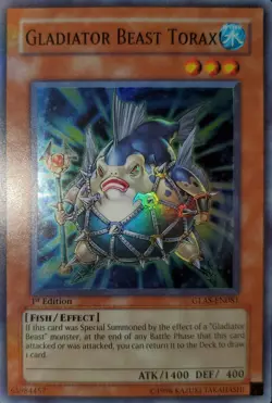 Yugioh 2007 Gladiator Beast Torax SR 1st Ed. GLAS-EN081 Near Mint - Image 1